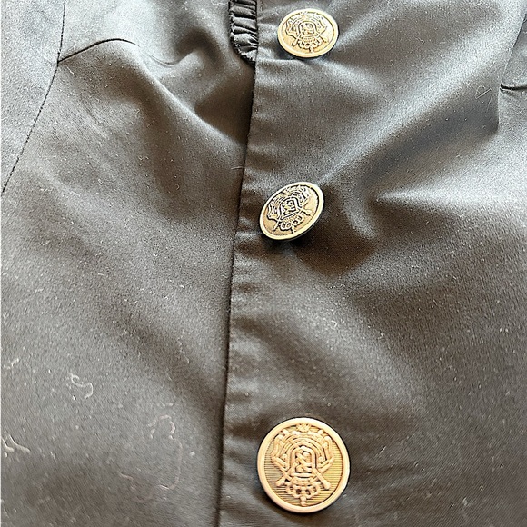 TRINA Turk Womens Ruffle Trim Black Blazer Jacket Lined 3 Silver Buttons 4 - Picture 6 of 14